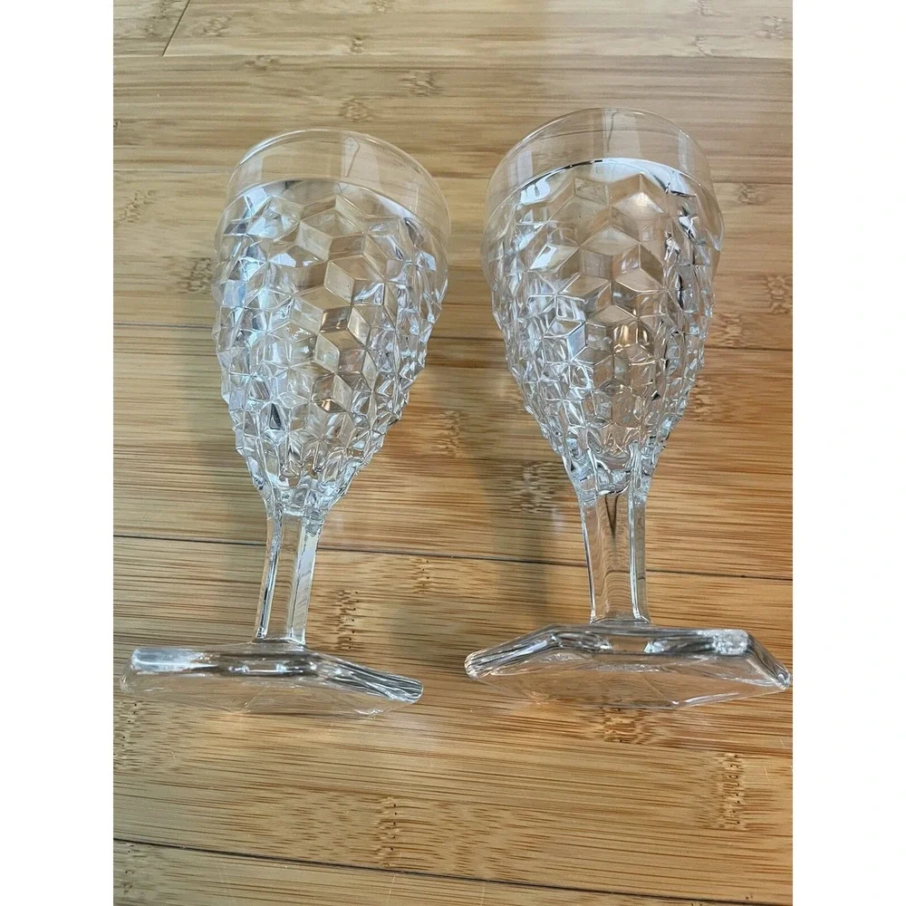 Set of 2 Vintage Fostoria‎ American Water Goblets Clear Glasses Hex Foot 6-7/8